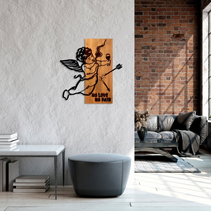Wallity Wine & Eros - Escultura de pared de madera y metal en nogal y negro